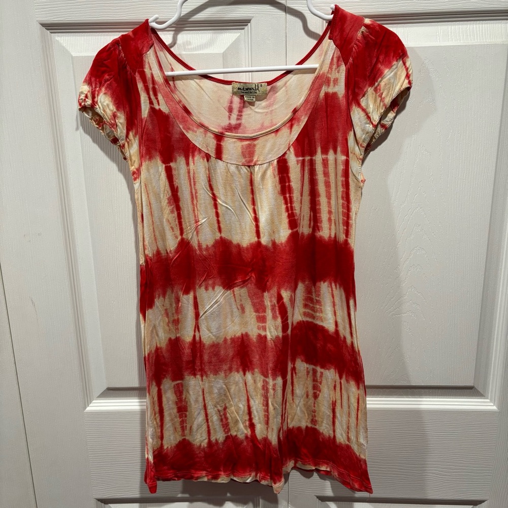 ONEWORLD Women’s Short Sleeve Striped T Shirt Top - red/white, size S